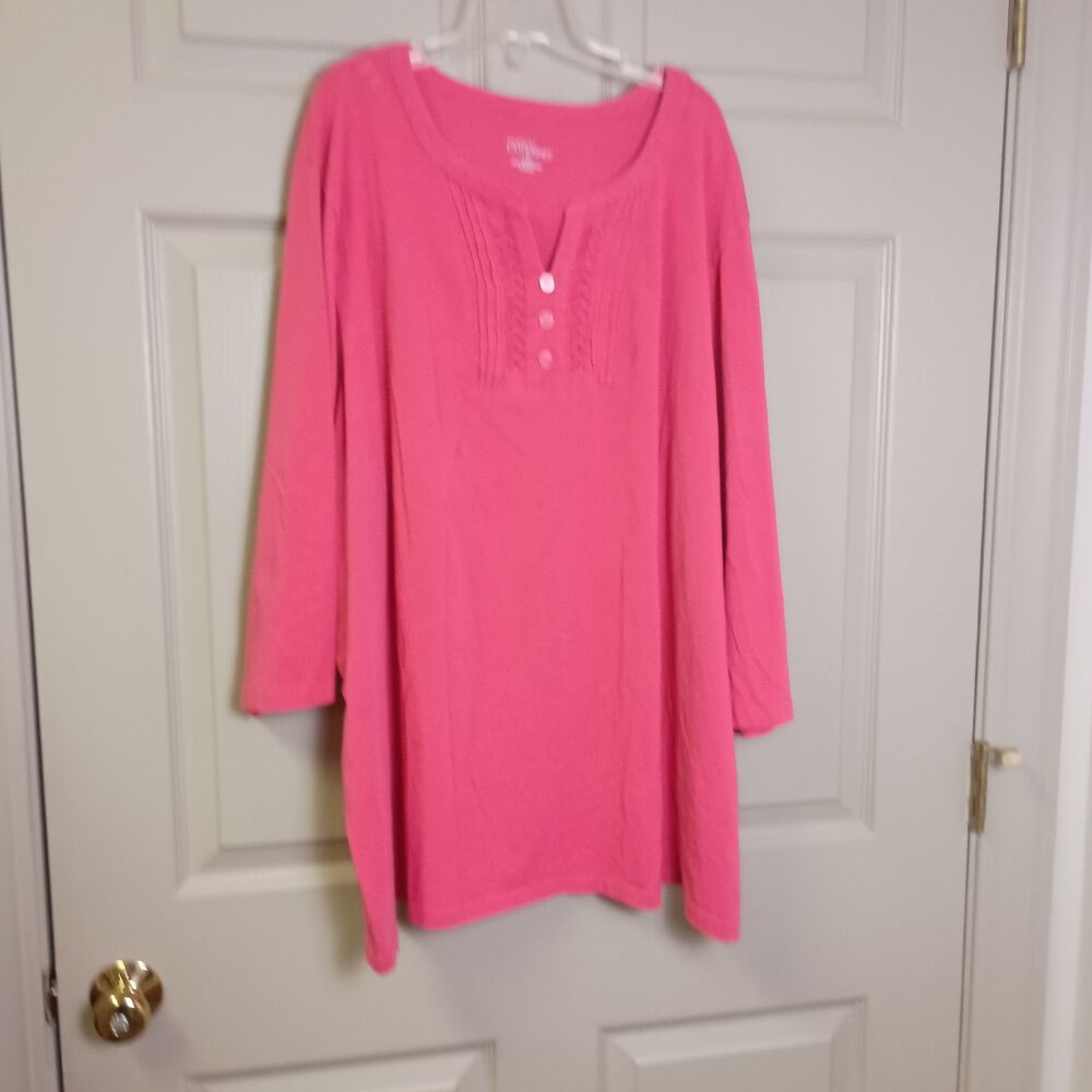 Liz & Me for Catherines Womens Blouse Size 3x 26/28W Pink Long Sleeve